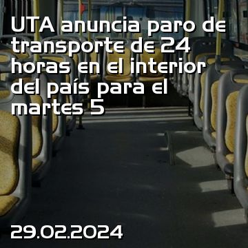 UTA anuncia paro de transporte de 24 horas en el interior del país para el martes 5